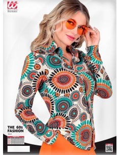 Chemise, Crème avec Motifs Multicolores, Années 60/Hippie 2