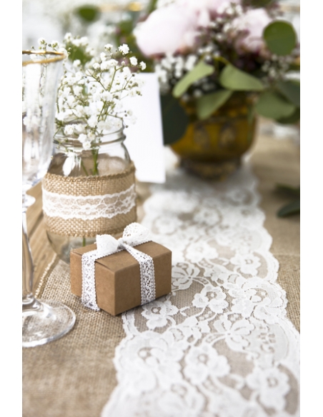 Chemin de Table Jute et Dentelle : Élégance Rustique Chic - 0,28x2,75m