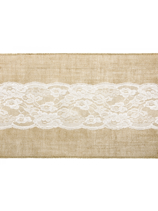 Chemin de Table Jute et Dentelle : Élégance Rustique Chic - 0,28x2,75m