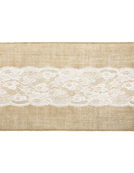 Chemin de Table Jute et Dentelle : Élégance Rustique Chic - 0,28x2,75m