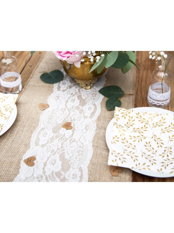 Chemin de Table Jute et Dentelle : Élégance Rustique Chic - 0,28x2,75m