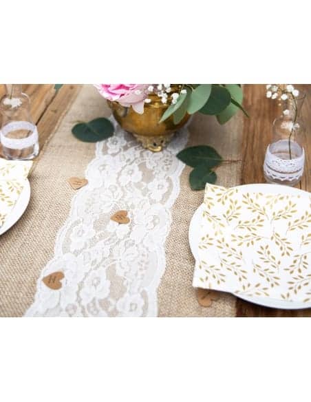 Chemin de Table Jute et Dentelle : Élégance Rustique Chic - 0,28x2,75m