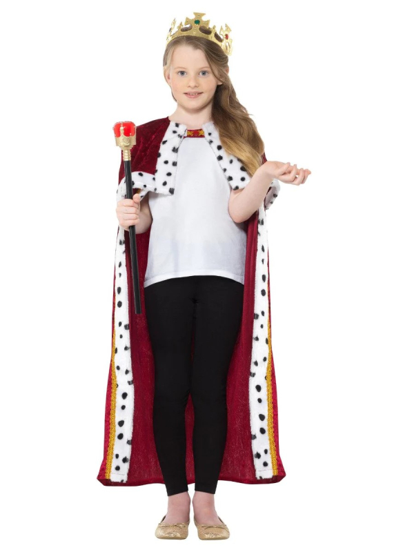 Cape royale pour enfant, Rouge, avec couronne et crosse