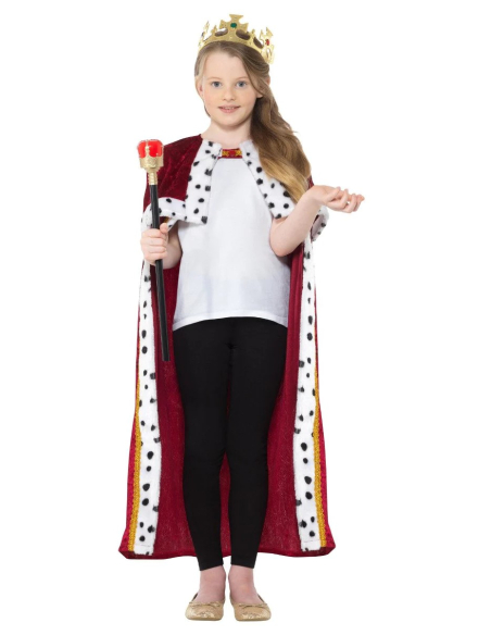 Cape royale pour enfant, Rouge, avec couronne et crosse