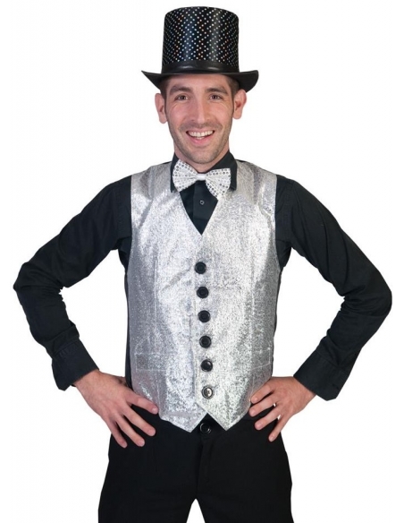 Gilet Pailleté Argenté pour homme, taille S/M à L/XL