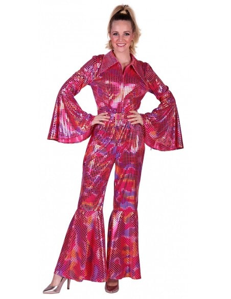 Combinaison Pantalon Femme Style Disco en Rose Holographique du XS au XXL