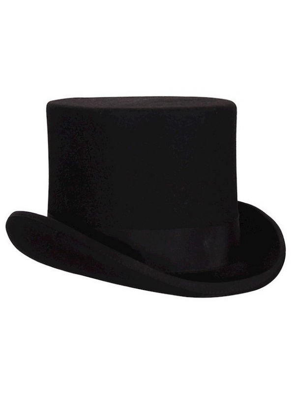 Chapeau Haut de Forme noir de Luxe (14 cm) en Feutre de Laine
