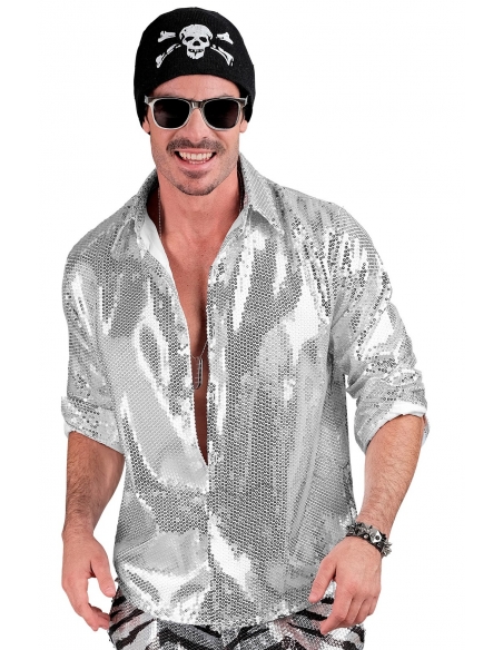 Chemise Disco homme à paillettes argent du S/M au XXL