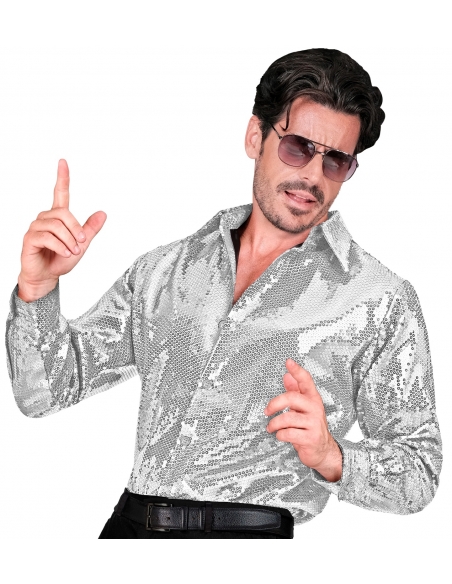 Chemise Disco homme à paillettes argent du S/M au XXL