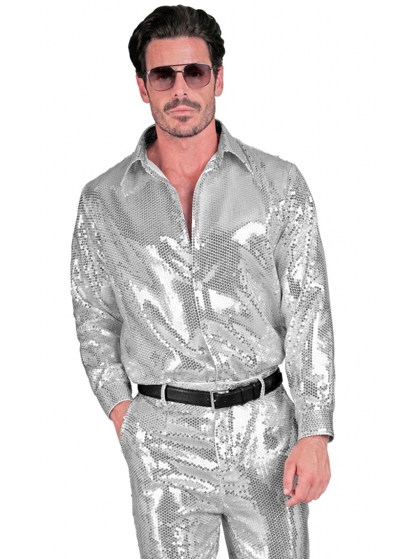 Chemise Disco homme à paillettes argent du S/M au XXL