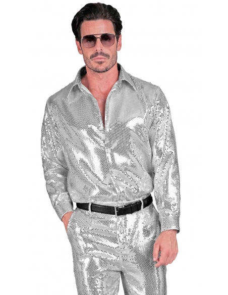 Chemise Disco homme à paillettes argent du S/M au XXL