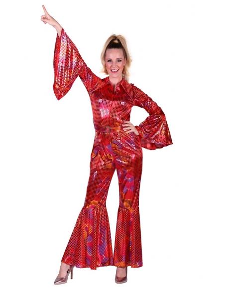 Combinaison Rouge Disco Holographique femme