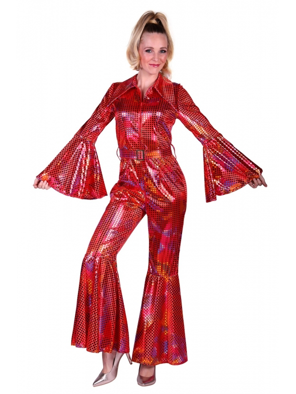 Combinaison Rouge Disco Holographique femme
