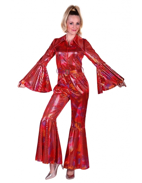 Combinaison Rouge Disco Holographique femme