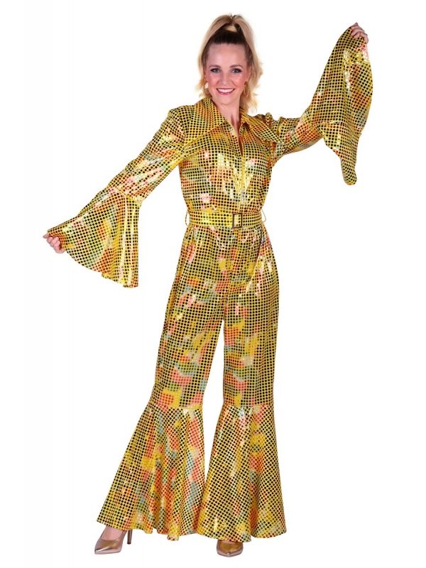Combinaison Disco effet boule à facettes dorée femme