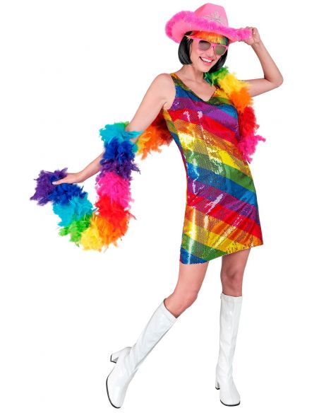 Robe courte brillante à paillettes arc-en-ciel - Disco, Nouvel An