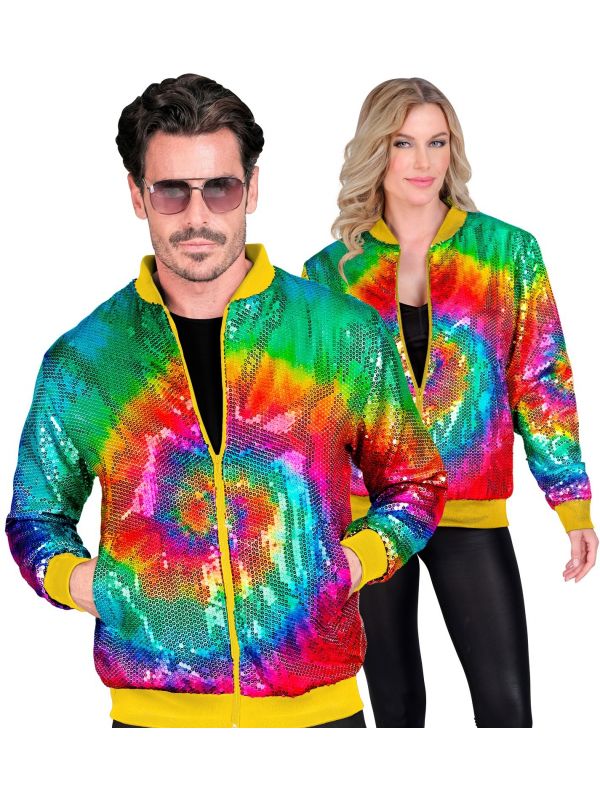 Veste Bomber à Paillettes Tie and Dye, Adultes - Nouvel An, Disco