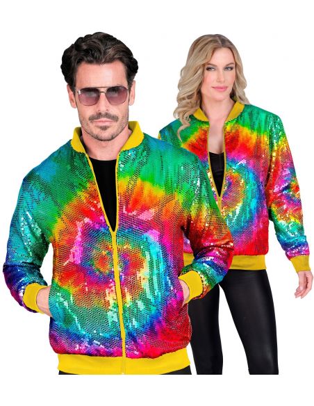 Veste Bomber à Paillettes Tie and Dye, Adultes - Nouvel An, Disco