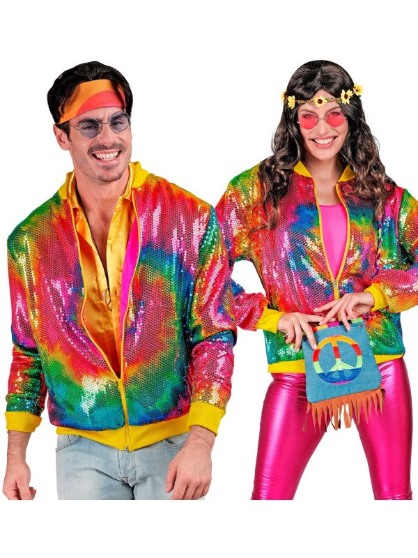 Veste Bomber à Paillettes Tie and Dye, Adultes - Nouvel An, Disco