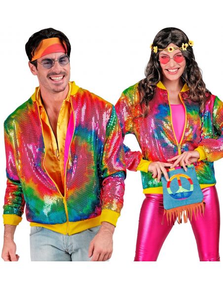 Veste Bomber à Paillettes Tie and Dye, Adultes - Nouvel An, Disco