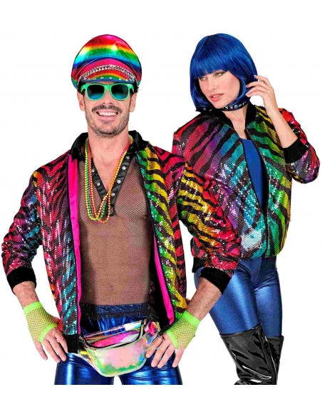 Bomber Mixte à Paillettes Animalier Arc-En-Ciel