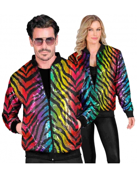 Bomber Mixte à Paillettes Animalier Arc-En-Ciel