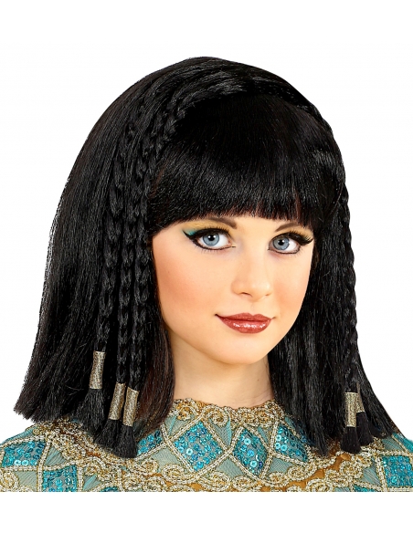 Perruque Cléopâtre Enfant avec Tresses et Clips Dorés
