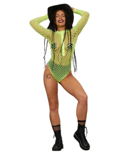 Bodystocking zippé à manches longues Fever, Jaune fluo 2