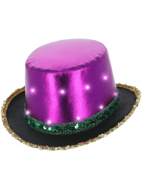 Chapeau haut de forme lumineux à LED violet