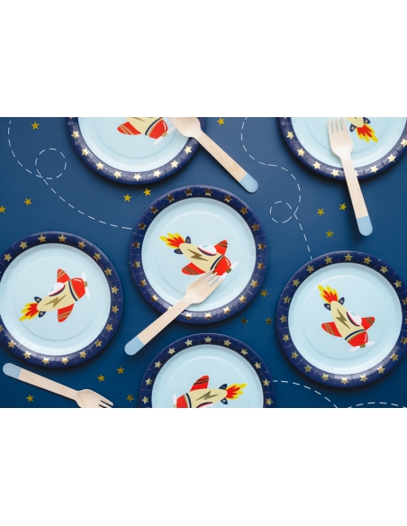 Assiettes d'anniversaire motif Avion, 18x18 cm