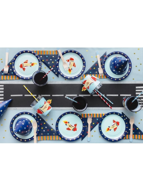 Assiettes d'anniversaire motif Avion, 18x18 cm
