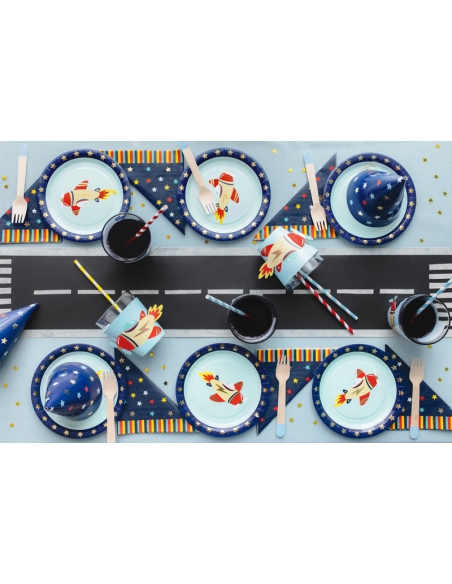 Assiettes d'anniversaire motif Avion, 18x18 cm