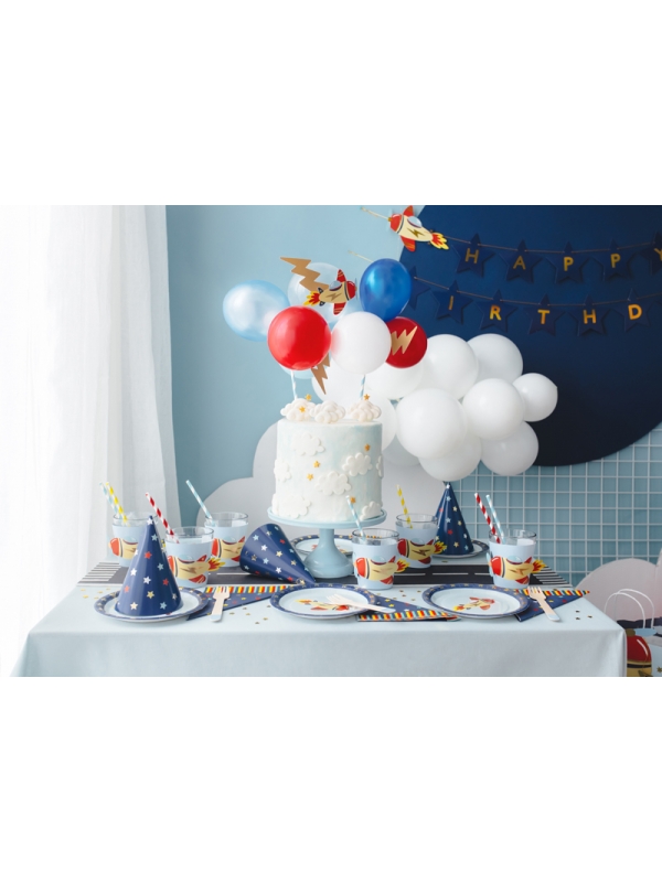Assiettes d'anniversaire motif Avion, 18x18 cm