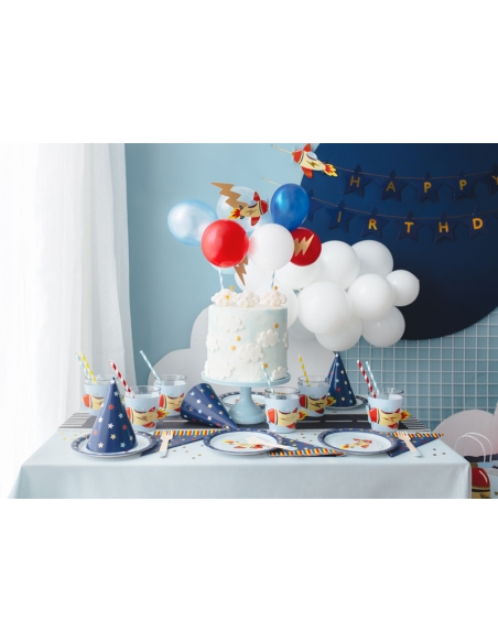 Assiettes d'anniversaire motif Avion, 18x18 cm