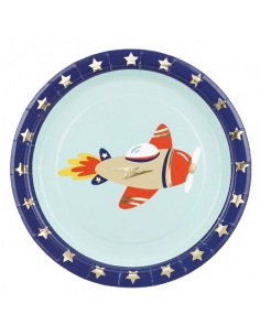 Assiettes d'anniversaire motif Avion, 18x18 cm 2