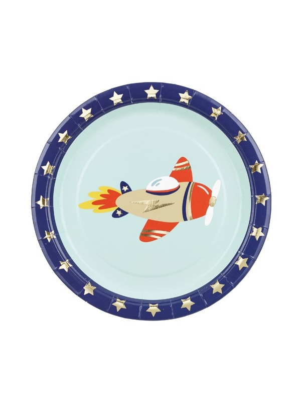 Assiettes d'anniversaire motif Avion, 18x18 cm