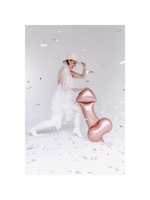 Ballon en aluminium forme Pénis, 55.5x112 cm, or rose