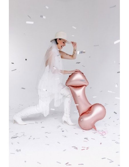 Ballon en aluminium forme Pénis, 55.5x112 cm, or rose