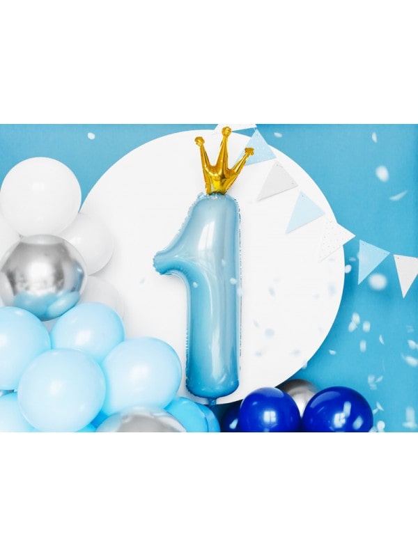 Grand Ballon Anniversaire Chiffre ''1'', 37x100cm, bleu