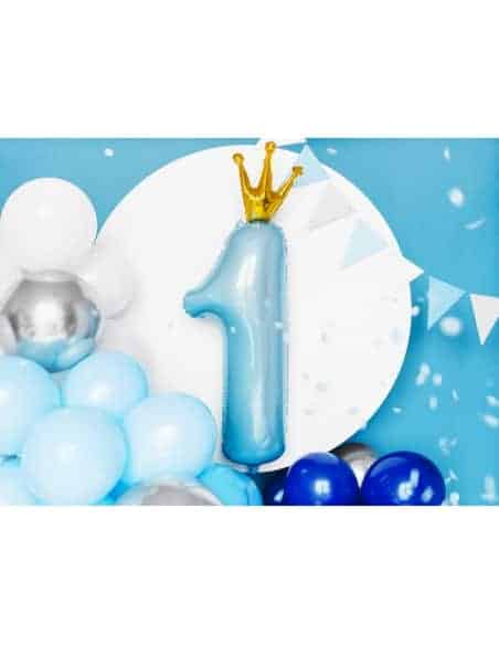 Grand Ballon Anniversaire Chiffre ''1'', 37x100cm, bleu