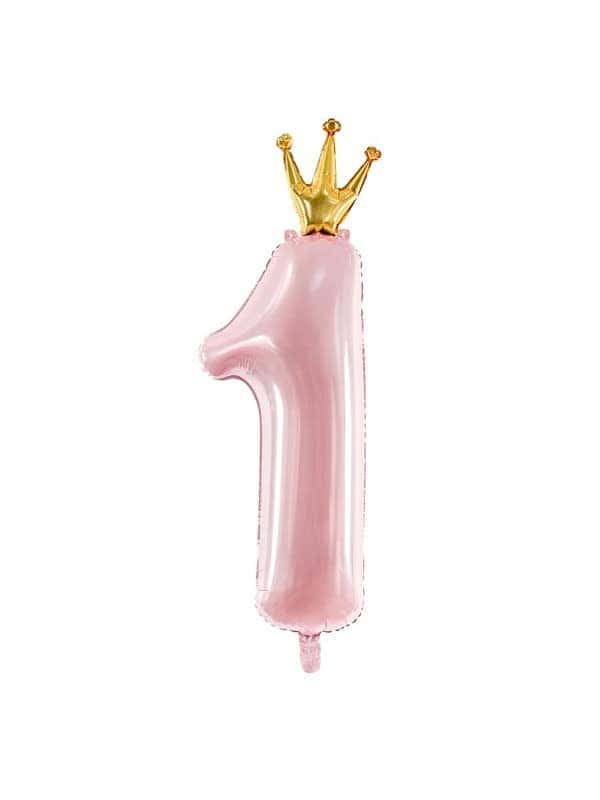 Grand Ballon d'anniversaire Chiffre ''1'', 37x100 cm, rose clair