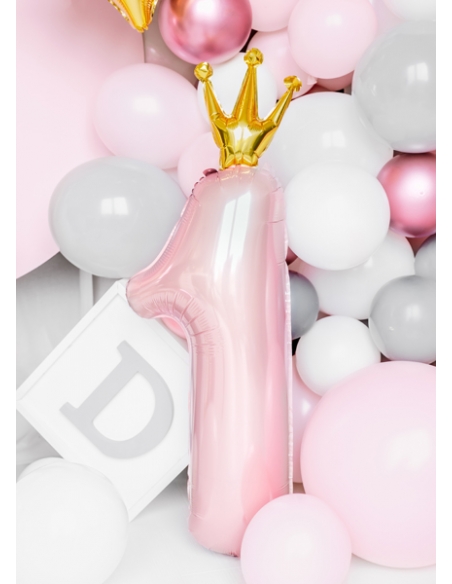 Grand Ballon d'anniversaire Chiffre ''1'', 37x100 cm, rose clair