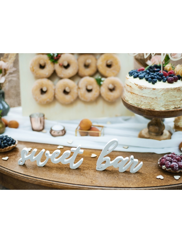 Panneau en bois Sweet bar, blanc, 37x10cm