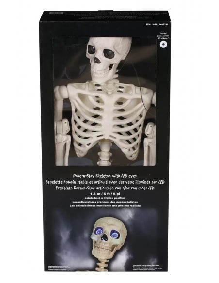 Squelette Articulé de 1,5m avec Yeux LED Bleus 'Digiteyes' – Déco d'Halloween Intérieur/Extérieur