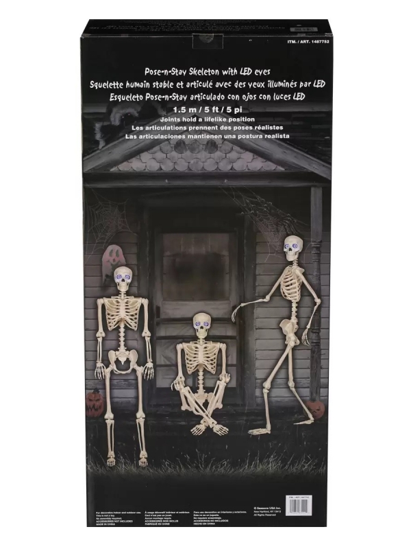 Squelette Articulé de 1,5m avec Yeux LED Bleus 'Digiteyes' – Déco d'Halloween Intérieur/Extérieur