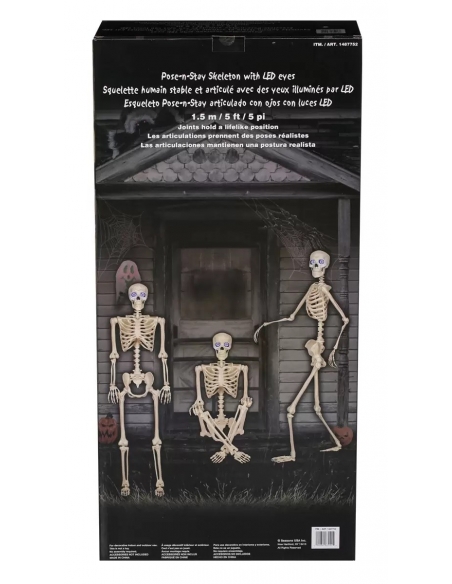 Squelette Articulé de 1,5m avec Yeux LED Bleus 'Digiteyes' – Déco d'Halloween Intérieur/Extérieur