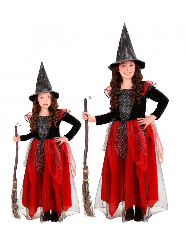 Déguisement de sorcière fille pour Halloween : robe et chapeau noir & bordeaux