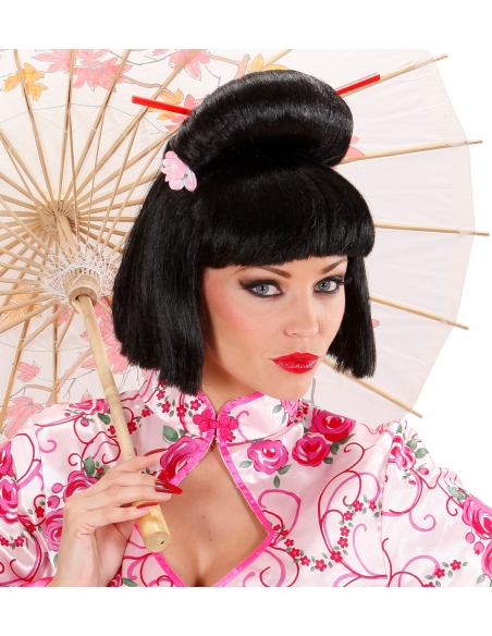 Perruque de Geisha avec Fleurs et Baguettes - Votre Touche d'Élégance Orientale