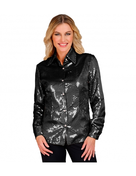 Chemise Noire à Sequins Femme, "Party Fashion" - Déguiz-Fêtes
