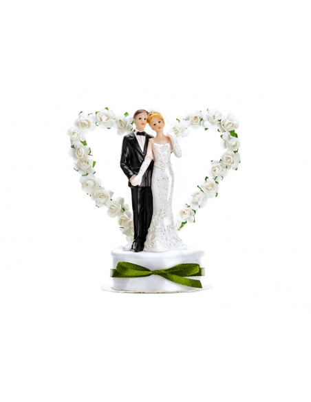 Figurine de Mariés pour pièce montée avec coeur blanc 16 cm